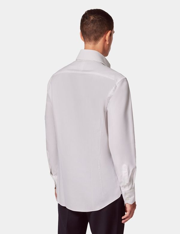 Men's White Twill Slim Fit Shirt - High Collar