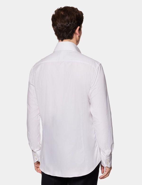 Men's White Twill Slim Fit Shirt - High Collar