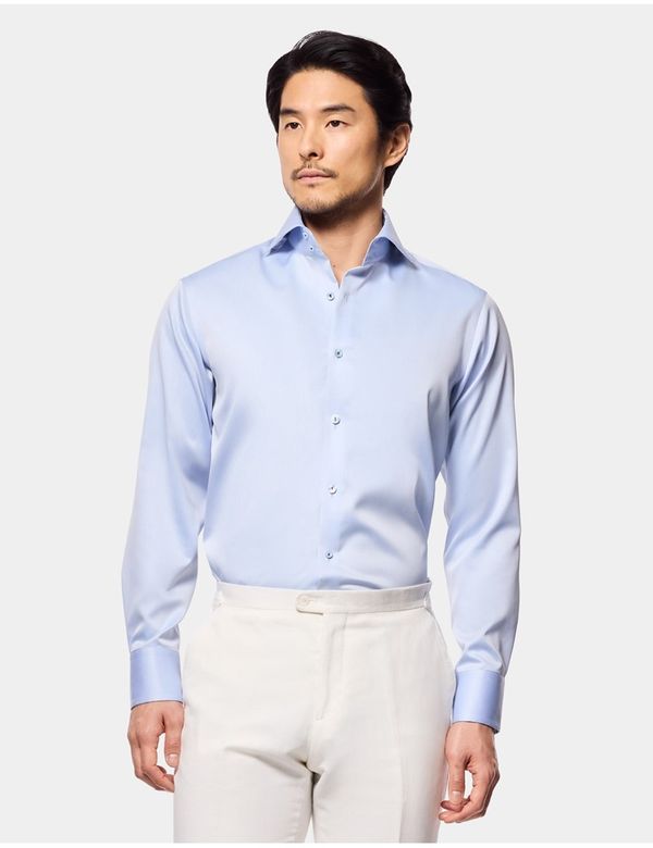 Slim Fit Blue Twill Non-Iron Curtis Shirt - Contrast Detail