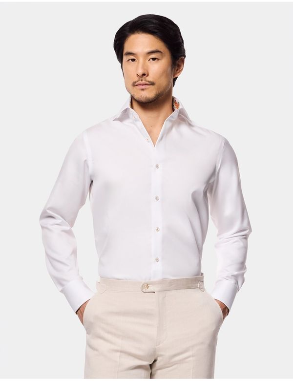 Slim Fit White Twill Non-Iron Curtis Shirt - Contrast Detail