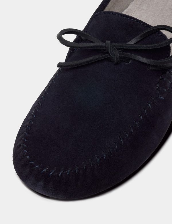 Men's Navy Moccasin Slippers | Hawes & Curtis