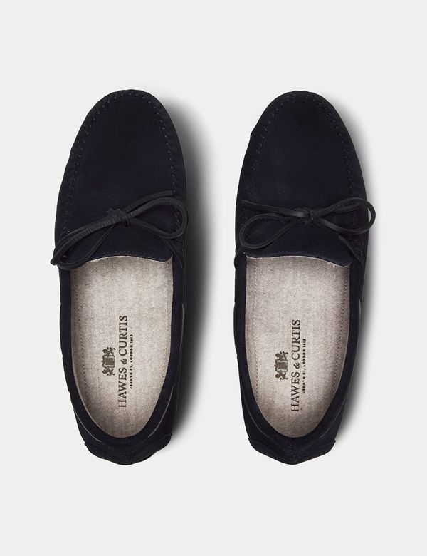 Men's Navy Moccasin Slippers | Hawes & Curtis