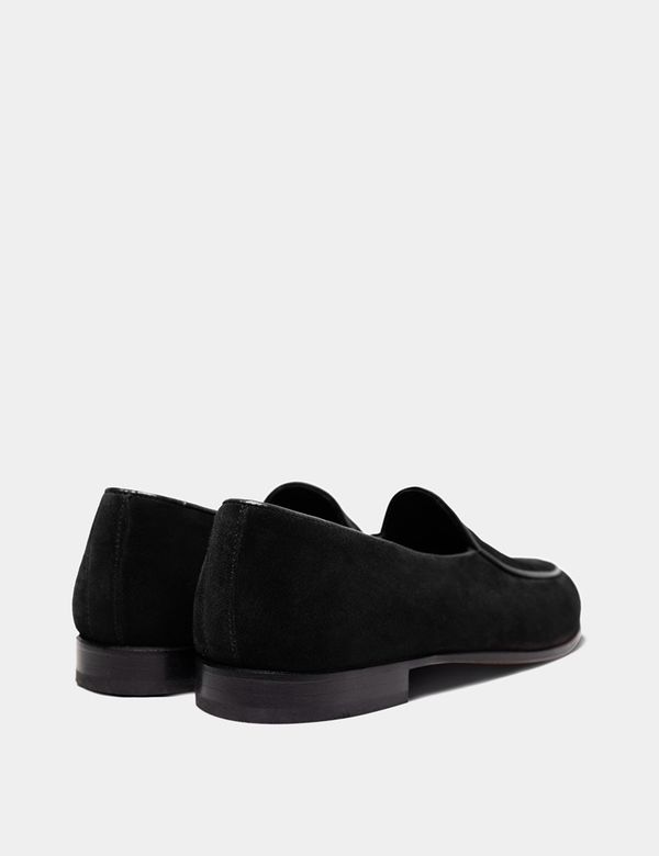 Men's Black Suede Belgian Loafer | Hawes and Curtis