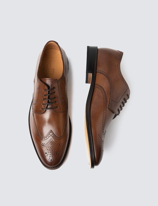 Leather Men's Shoe with Derby Lace Up in Tan | Hawes Leather Men's Shoe with Derby Lace Up in Tan | Hawes