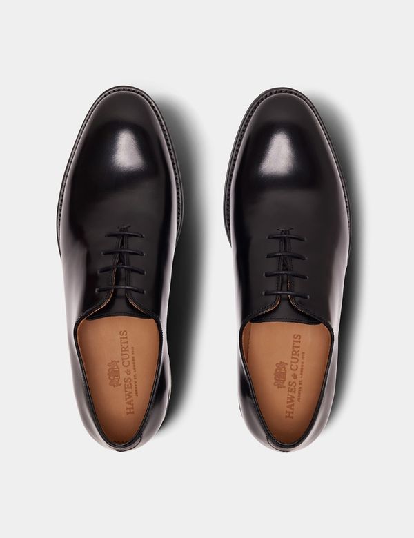 Hawes & Curtis Black Wholecut Oxford Dress Shoe | Polido Calf Leather | Plain | Men's Hawes & Curtis Black Wholecut Oxford Dress Shoe | Polido Calf Leather | Plain | Men's