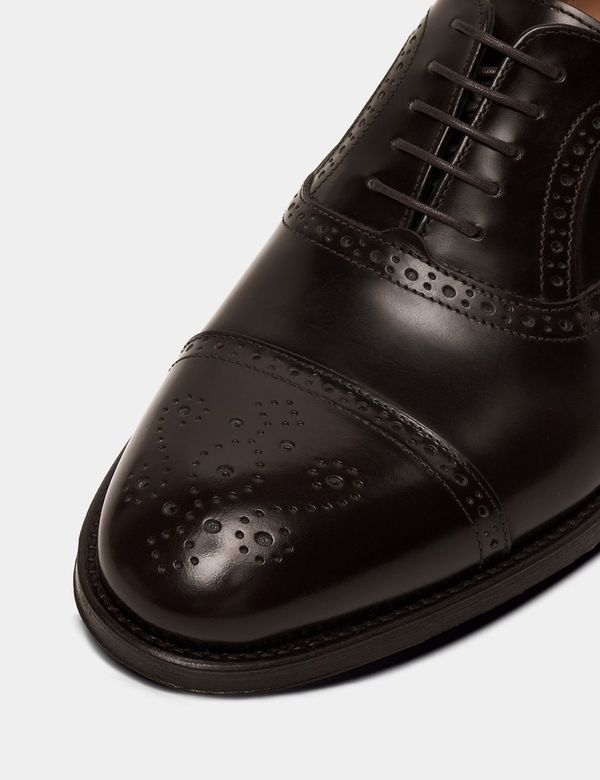 Men's Chocolate Brown Semi Brogue Shoe | Hawes & Curtis