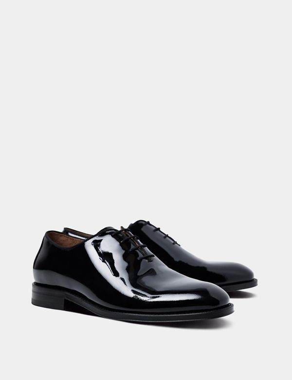 Hawes & Curtis Black Wholecut Oxford Dress Shoe | Patent Leather | Plain