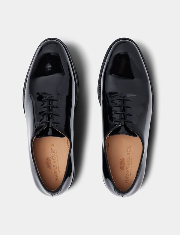Hawes & Curtis Black Wholecut Oxford Dress Shoe | Patent Leather | Plain | Men's