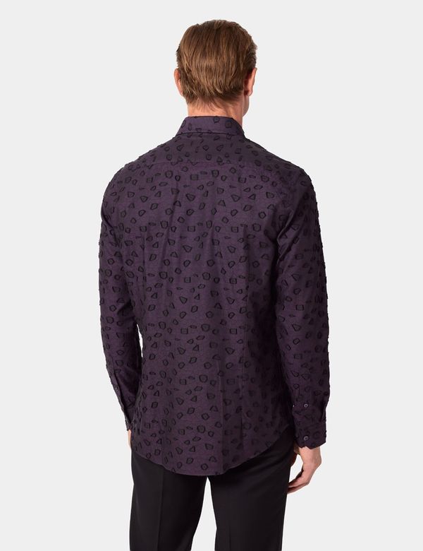 men's black and purple dress shirt Men's Black Shiny Printed Button Up Long Sleeve Dress Shirt Black / MD