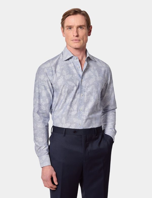 Slim Fit Light Blue Jacquard Stripe Curtis Shirt