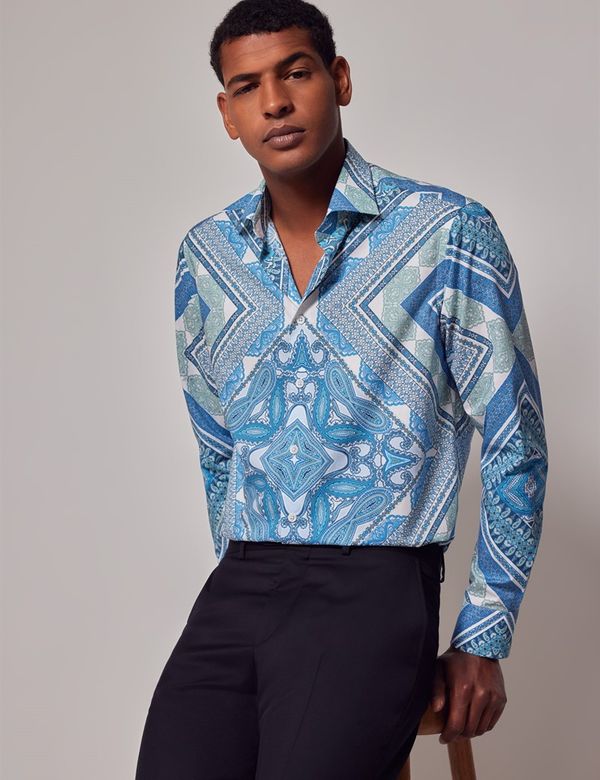 Men's Blue & Green Paisley Slim Shirt Men's Blue & Green Paisley Slim Shirt