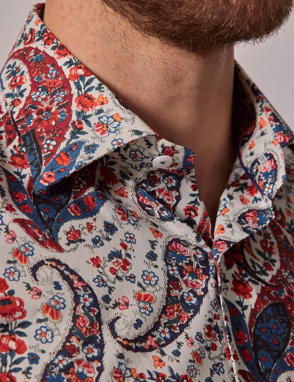 Men's White & Red Paisley Slim Shirt | Hawes & Curtis