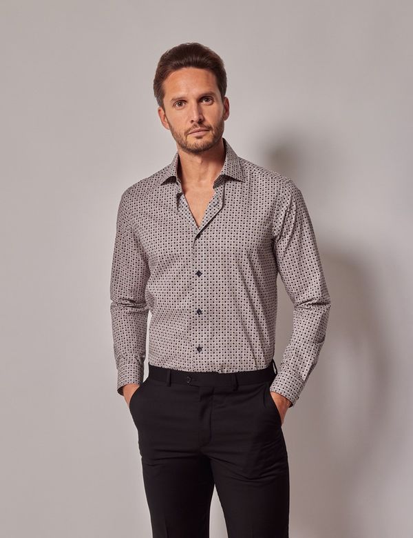 Men's Navy & Cream Geometric Slim Shirt | Hawes & Curtis