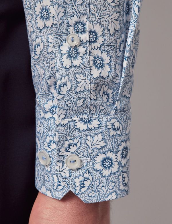 Boys Floral Print Full Sleeve Shirt Ditsy Blue