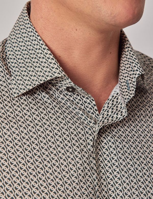 Men's Green & Cream Chain Slim Shirt | Hawes & Curtis Men's Green & Cream Chain Slim Shirt | Hawes & Curtis