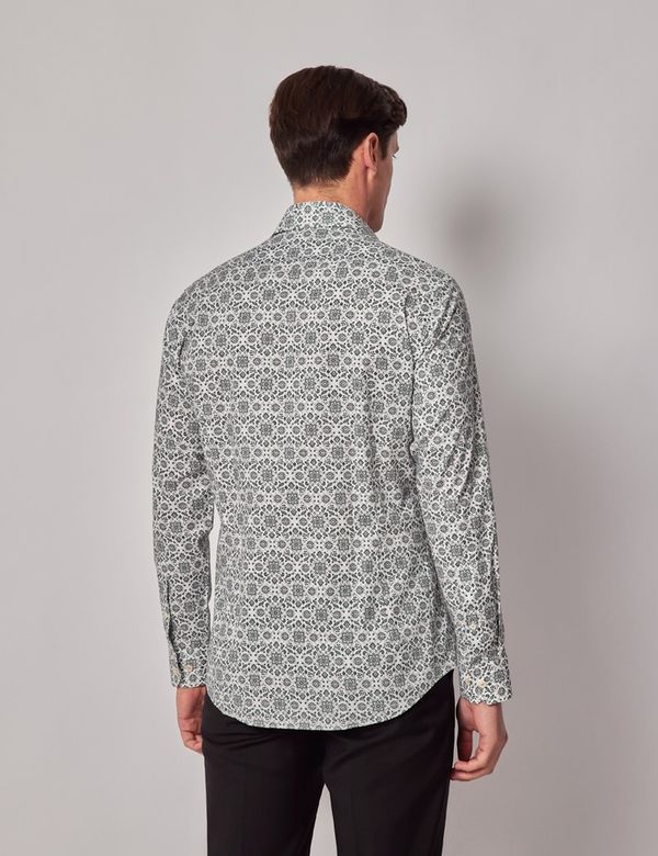 Hawes & Curtis Slim Fit White & Green Abstract Print Curtis Shirt | White/Green | Cotton | Floral | Men's