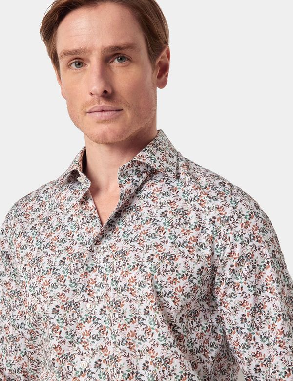 Men's Off White Comfort Slim Fit Micro Ditsy Printed Cotton Casual Shirt