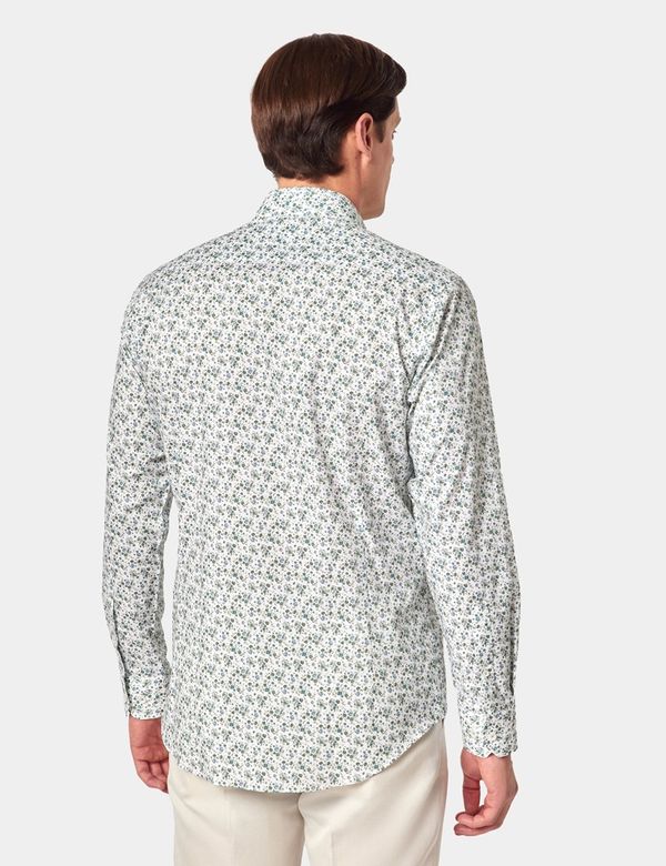 Men's Green & White Ditsy Floral Slim Shirt | Hawes & Curtis Men's Green & White Ditsy Floral Slim Shirt | Hawes & Curtis