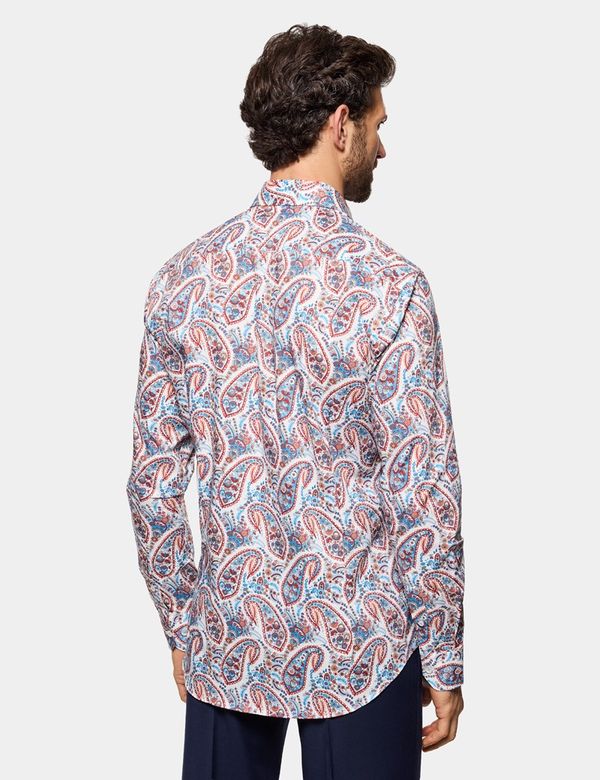 Men's Slim Fit White & Red Paisley Curtis Shirt | Hawes & Curtis