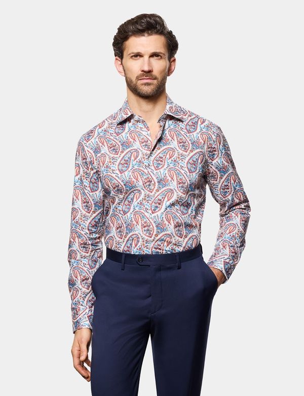 Slim Fit White & Red Paisley Curtis Shirt
