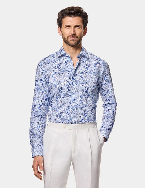 Slim Fit White & Blue Paisley Curtis Shirt