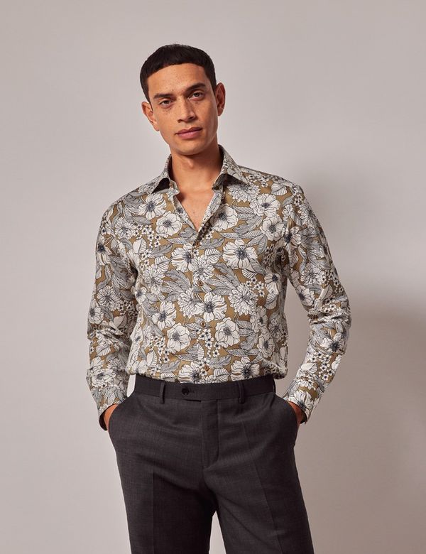 Men's Green & Cream Floral Slim Shirt | Hawes & Curtis