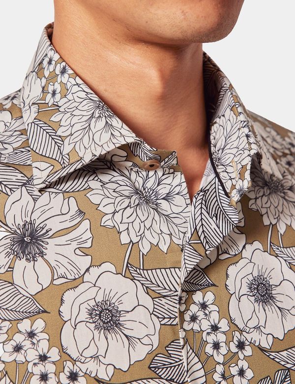 Men's Green & Cream Floral Slim Shirt | Hawes & Curtis