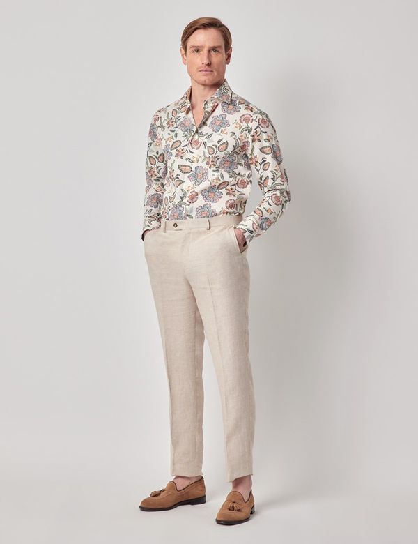 Men's Cream & Green Floral Diamond Weave Shirt | Hawes & Curtis Men's Cream & Green Floral Diamond Weave Shirt | Hawes & Curtis