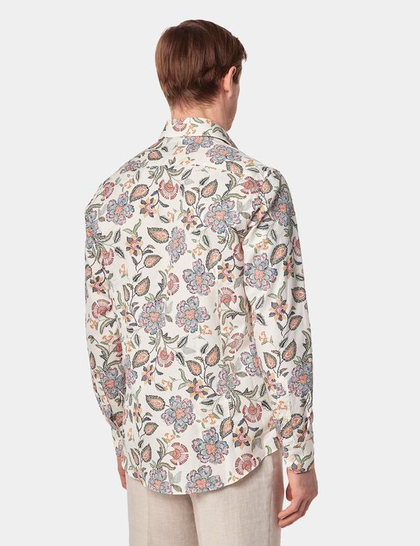 Men's Cream & Green Floral Diamond Weave Shirt | Hawes & Curtis