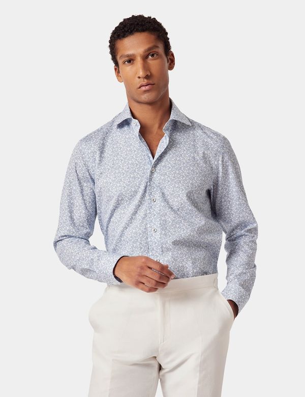 White & Blue Floral Diamond Weave Slim Curtis Shirt