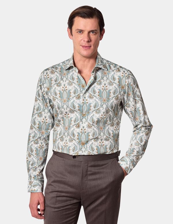 Slim Fit Green & White Paisley Diamond Weave Curtis Shirt