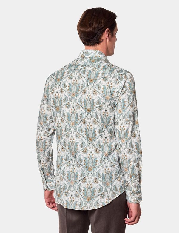 Men's Slim Fit Green & White Paisley Diamond Weave Curtis