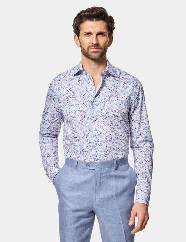 Slim Fit White & Blue Floral Diamond Weave Curtis Shirt