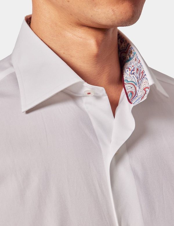 Hawes & Curtis Slim Fit White Curtis Shirt | Contrast Detail | Cotton | Plain | Men's