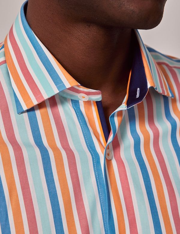 Men's Orange \u0026 Blue Stripe Slim Shirt | Hawes \u0026 Curtis