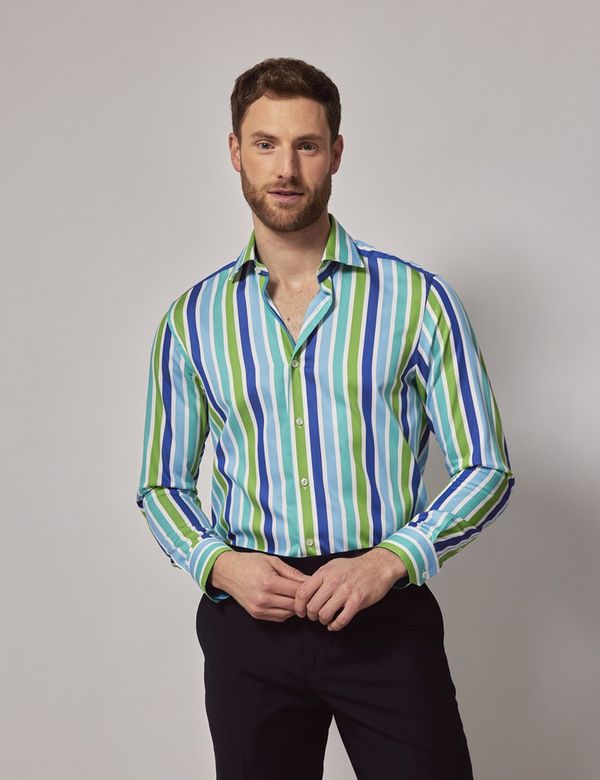 Blue & Green Stripe Slim Shirt