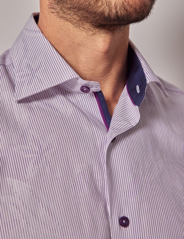 Men's Purple & White Jacquard Floral Stripe Slim Shirt