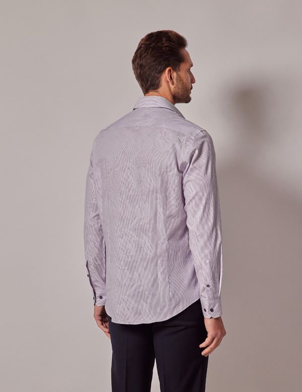 トップス Floral Stripe Jacquard Shirt Men's Purple & White Jacquard Floral Stripe Slim Shirt