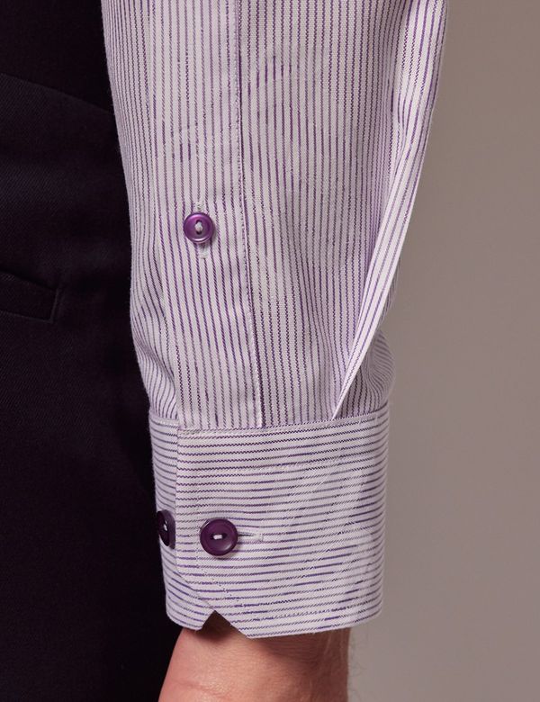 Men's Purple & White Jacquard Floral Stripe Slim Shirt