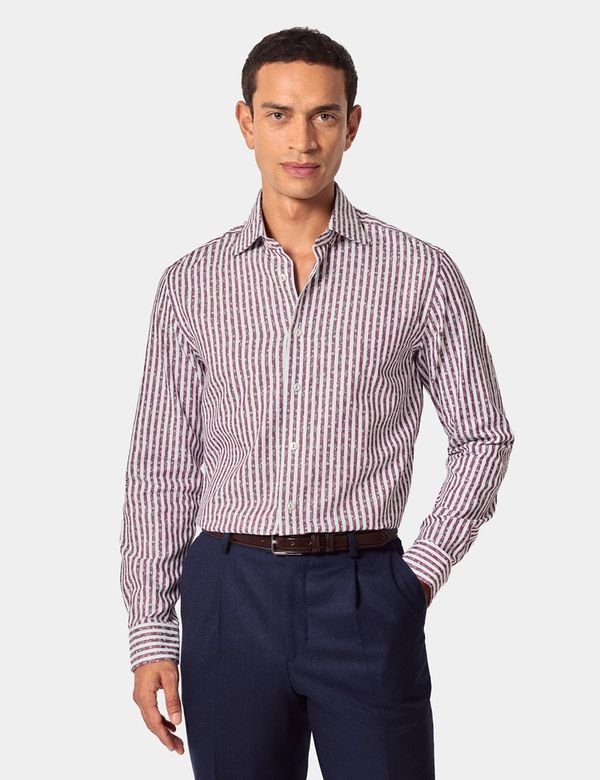 Men's Slim Fit Burgundy & White Jacquard Stripe Curtis Shirt | Hawes &  Curtis