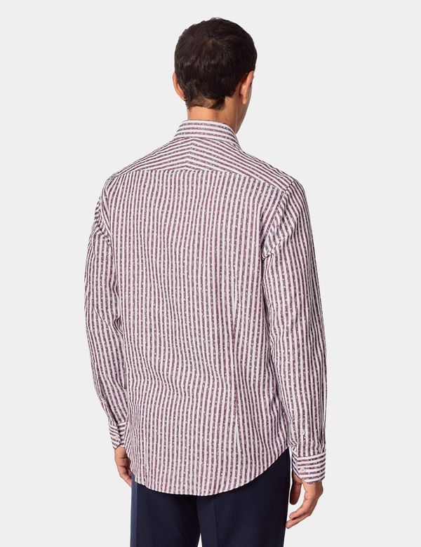 Men's Slim Fit Burgundy & White Jacquard Stripe Curtis Shirt