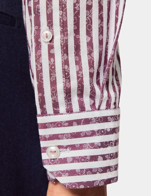 Hawes & Curtis Slim Fit Burgundy & White Jacquard Stripe Curtis Shirt | Burgundy/White | Cotton | Striped | Men's Hawes & Curtis Slim Fit Burgundy & White Jacquard Stripe Curtis Shirt | Burgundy/White | Cotton | Striped | Men's