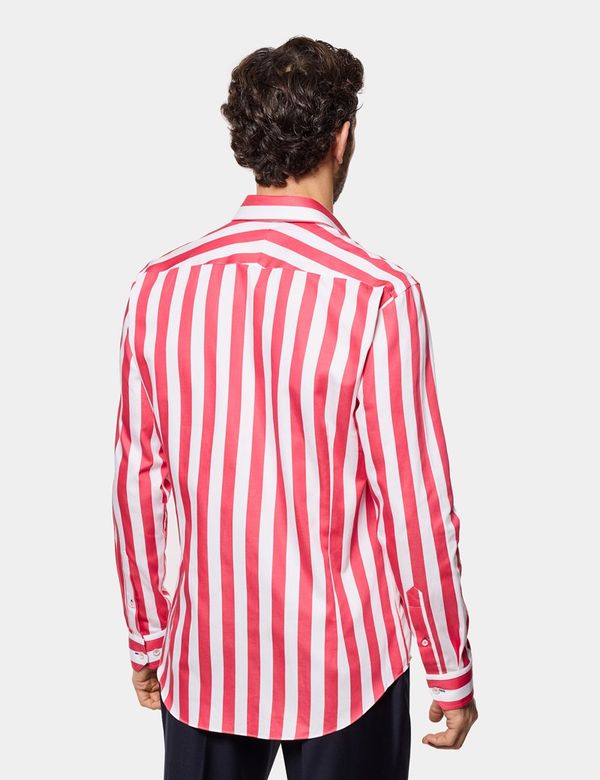 red and white striped dress shirt Non-Iron Cotton Stripe Dress Shirt With Contrast Trim