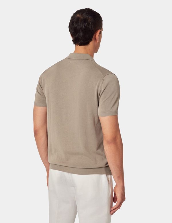 Men's Taupe Open Collar Knitted Cotton Polo Shirt – Short