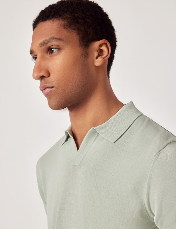 ★COOR★ Open Collar Cotton Polo Shirt (Green) Men's Light Green Open Collar Knitted Cotton Polo Shirt