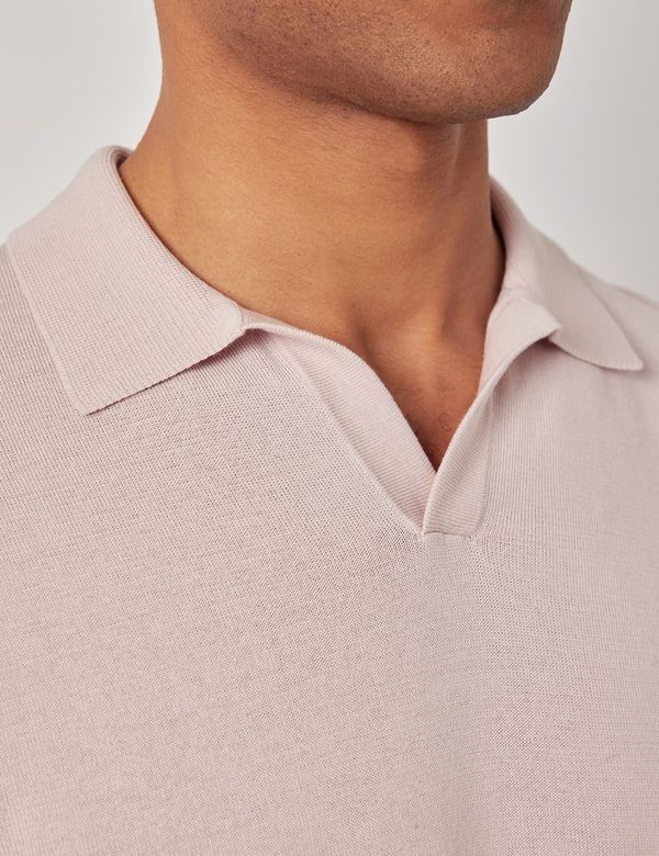 Men's Dusky Pink Open Collar Knitted Cotton Polo Shirt