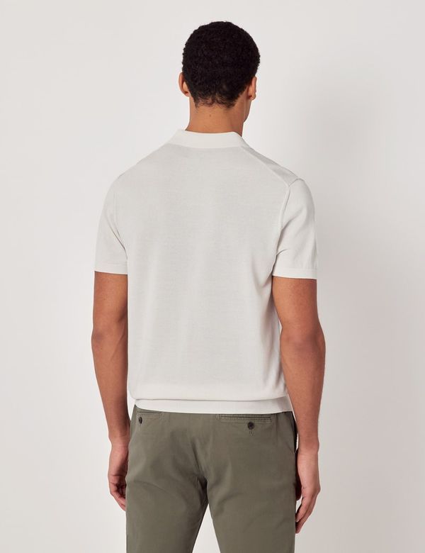 Men's Cream Knitted Cotton Polo Shirt - Short Sleeve | Hawes
