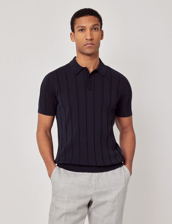 Men's Midnight Navy Inverted Rib Knitted Polo Shirt - Short