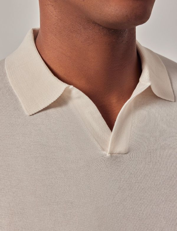 Men's Cream Open Collar Knitted Cotton Polo Shirt – Long Men's Cream Open Collar Knitted Cotton Polo Shirt – Long