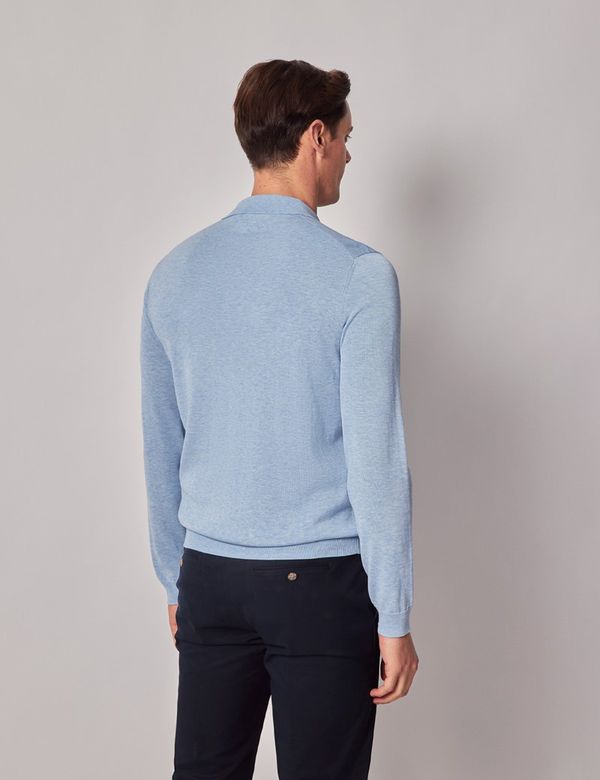 トップス Jcaeser Studios open collar knit polo Men's Pale Blue Open Collar Knitted Cotton Polo Shirt – Long